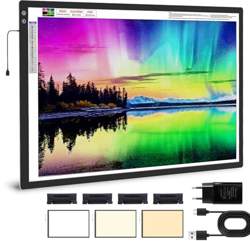 elice Grande table lumineuse rechargeable A1, avec batterie 6000 mAh, 3 modes d'éclairage de couleur, tableau lumineux avec 5 niveaux de luminosité en continu, plaque lumineuse pour peinture diamant,