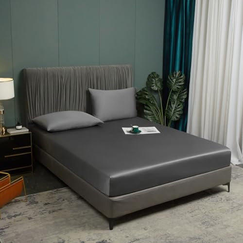 Bambus Spannbettlaken 90x200 cm Dunkelgrau Antibakteriell Weich Spannbetttücher Kühlende 100% Bambus Spannbetttuch Set Hypoallerg Boxspringbett Leintuch 90 x 200 Spannleintuch für bis 25cm Matraze