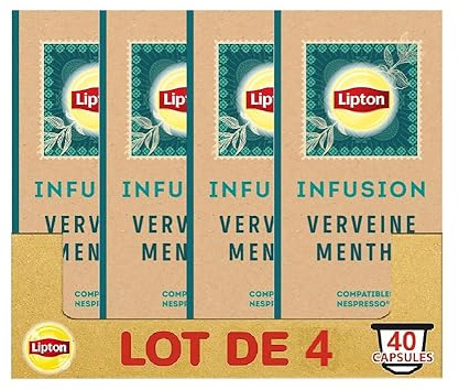 Lipton, Infusion Goût Verveine Menthe, Fraîcheur,Capsules Compatibles Nespresso, Ingrédients d'Origine 100% Naturelle, 40 Capsules