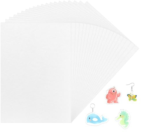 pangdapengpeng 20 Piezas Plástico Magico Horno A4, Hojas de Plástico Termocontraíble 0,3 mm, Shrink Plastic Mate Translúcido para Hacer Llaveros, Broches, Colgantes, DIY (A4)