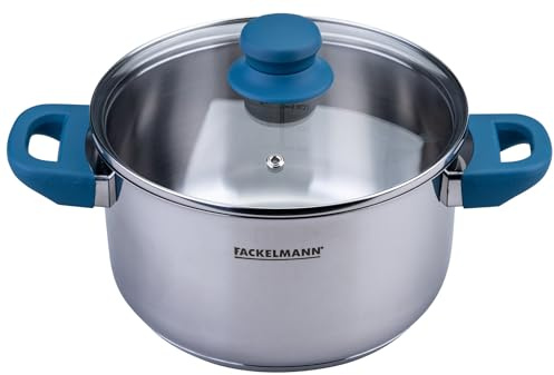 FACKELMANN kastrull Essential Ø 20 cm av rostfritt stål, ergonomiska mjuka handtag, modern design, lämplig för alla typer av spisar