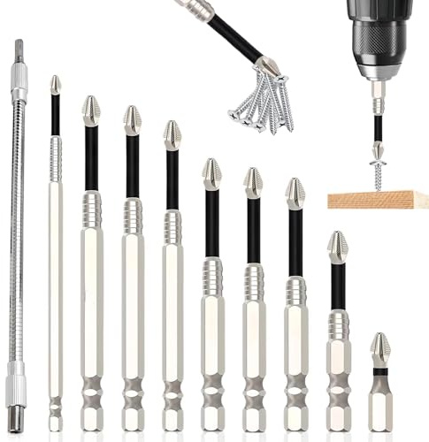 Set di Cacciaviti Precisione 10 Pezzi, Acciaio Legato, Alta Magnetizzazione, Antiscivolo, per Avvitatore Elettrico/Drill, Bit 25-150 mm, con Prolunga Magnetica