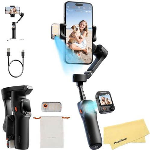 Hohem iSteady V3 Ultra Stabilizzatore Cardanico per iPhone e Smartphone Android con Tracciamento AI, Asta di Prolunga Integrata e Treppiede con Luce di Riempimento e Telecomando Touchscreen Staccabile