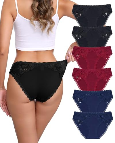 Levao Lot de 6 Culotte Femme Coton Dentelle Confort Slips Respirant Hipster sous-vêtements Soft Sexy Panties Taille Basse Multipack S-XL