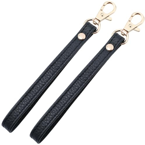 CALFOVERA 2 dragonne en Cuir Véritable Noir pour Femme Porte Clé Porte Badge Ceinture avec Fermoir Mousqueton pour Cartes Portefeuille Pochette Téléphone Portable