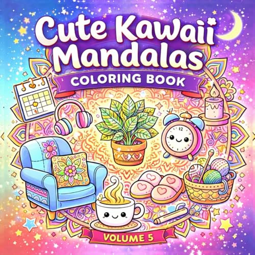 Cute Kawaii Mandalas Coloring Book – Volume 5: Adorable Kawaii Everyday Objects & Cozy Life Mandala Designs | Cute Home, Café & Comfort Scenes | ... Coloring Book for Adults and Teens