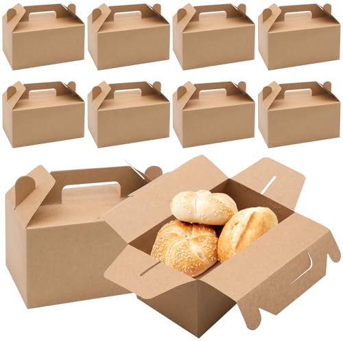 10 scatole di carta kraft per dolci, cupcake, per il trasporto di cupcake, scatole di carta con coperchio per alimenti, scatole regalo con manico per torte, biscotti, pizza e pollo arrosto (marrone)