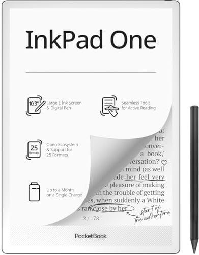 Pocketbook InkPad One E-Reader, 10,3-tums e-Ink Mobius-skärm, 32 GB, Stylus-support, Bluetooth, SMARTlight, matt svart – DE/at/CH-version