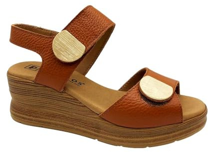 PITILLOS - Sandalia de pala,casual,cuña imitación a madera,correa ajustable con adhesivo,suela de goma,piel, para: Mujer