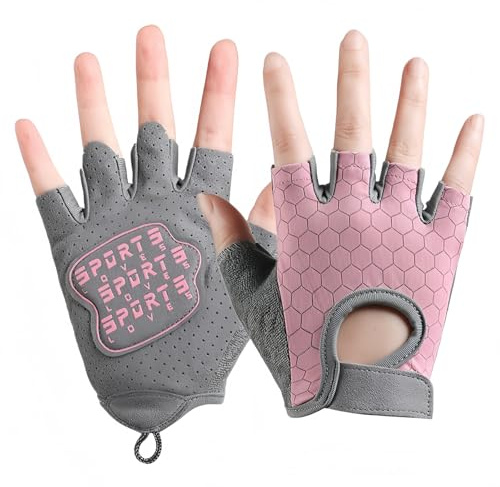 Guantes deportivos de medio dedo para niños, malla transpirable, palma de silicona antideslizante, para ciclismo, patineta, escalada, rosa, fibra de poliéster, guantes de entrenamiento que absorben