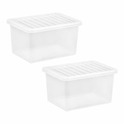JMS we create smile Set of 2-25L Crystal Clear Plastic Storage Container With Lid - Transparent Storage Box Home Organiser For Toys Garage Office Home & Kitchen Made in UK (25 Litre)