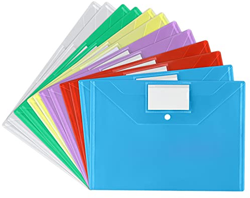 Vicloon 12pcs Multicolor A4 Plastic File Folder with 12 Labels, Snap Button, Waterproof & Dustproof, Holds Up to 80 Sheets