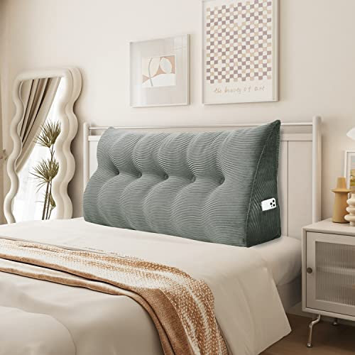 Johnear Keilkissen Lesekissen für Bett und Sofa Lehnenkissen, Rückenkissen Kopfteil Bett Rückenlehne Großes Dreieckiges Lendenkissen (Grau, 160cm)