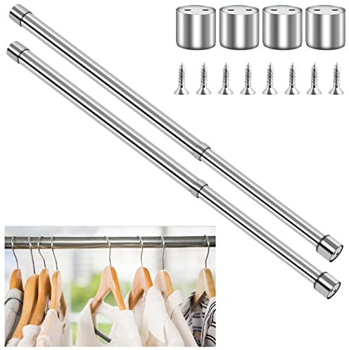 CENBEN 2 Pcs 47-80cm Extendable Stainless Steel Wardrobe Rail, Adjustable Clothes Rail Pole With Screw, Heavy Duty Wardrobe Hanger Rail for Clothes, Wardrobe Fittings for Closet