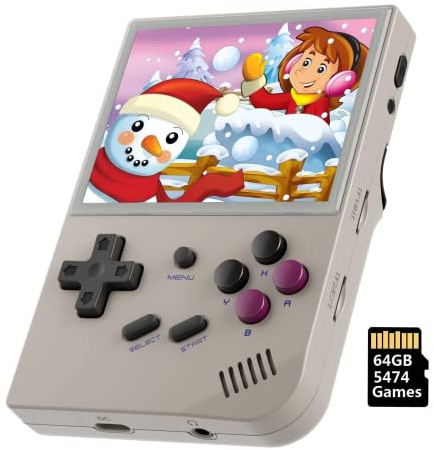 RG35XX Bärbar spelkonsol, 3,5-tums IPS-skärm, Linux-system, retro videospelkonsol, integrerat 64G TF-kort 5474 klassiska spel stöder HDMI TV-utgång (grå, 64 G)