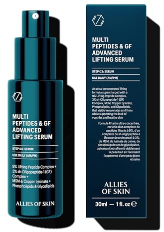 Allies of Skin Multi Peptides & Growth Factor Collagen Boosting Face Serum | Skin Tightening Anti-Aging Complex with 9% Peptides| Firms Sagging Skin & Visibly Reduces Wrinkles (1 oz)