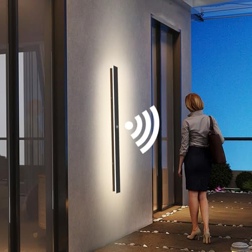 ANKBOY 120CM Lange Wandleuchte Aussen LED Außenwandleuchte Außenleuchte mit Bewegungsmelder Modern Schwarze Aussenleuchte Wand Außen Wetterfest für Villa Garage, 38W/4000K Naturweiß