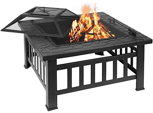 Foyer extérieur, Bol à feu en métal, Table de Barbecue avec Couvercle d'écran Anti-étincelles en Maille pour Patio, arrière-Cour, Plage, Pique-Nique, Camping, Etc.
