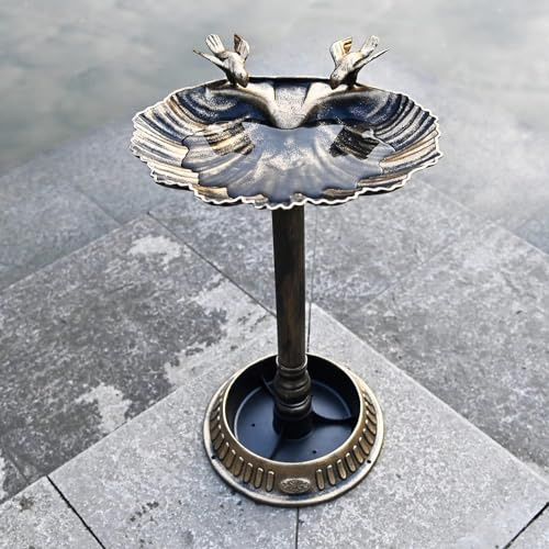 Aggloz | Ornate Resin Bird Bath with Rustic Bronze Effect, Decorative Garden Deco with Planter, Outdoor Drinking Station