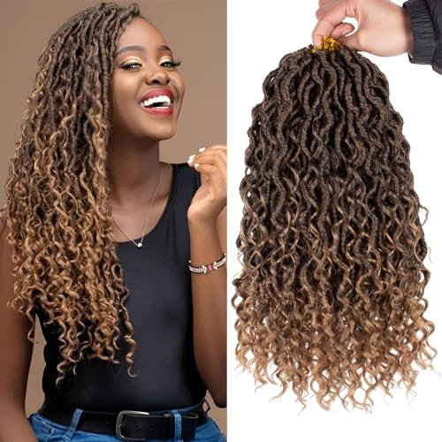 Mscat 14 Inch 8 Packs Ombre River Goddess Faux Locs Crochet Hair Wavy With Curly Ends Pre-looped River Locs Synthetic Crochet Braiding Bohemian Faux Locs Hair Extensions (14Strands/Pack T27#)