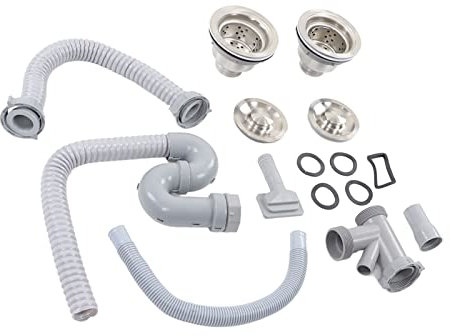 Tubo Scolapiatti per Lavello da Piegato a S in Acciaio Inossidabile con Doppio Scarico Set di Tubi per Fognatura Adatto per Kit di Scarico per Lavandino del Bagno