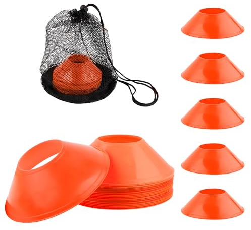 XIHIRCD 25st Fußball Kegel für Sporttraining, Mini Sportkegel und Netztasche Flexibel Agility Kegel Prämie Trainingskegel für Basketball Fußball Laufen Übungen Sportspiele Skaten Kinder (Orange)