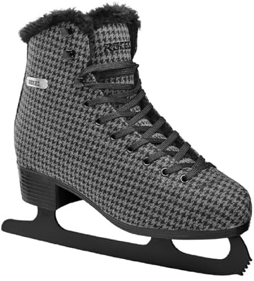 Roces Women's Stainless Steel Figure Blade Anatomic Padding Eco Fur Lining Pied De Poule Ice Skates with Lacing Closure, Grey/Black, 11US W