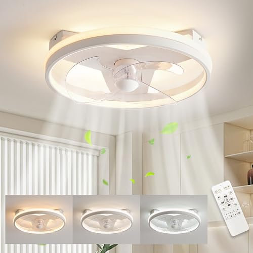 YUEEU 40CM Ventilador de Techo con Luz, Lampara Ventilador Techo Silencioso Ventilador Techo con Luz Control Remoto Iluminación de Ventilador Sala de Estar, Comedor, Dormitorio, Cocina,Blanco