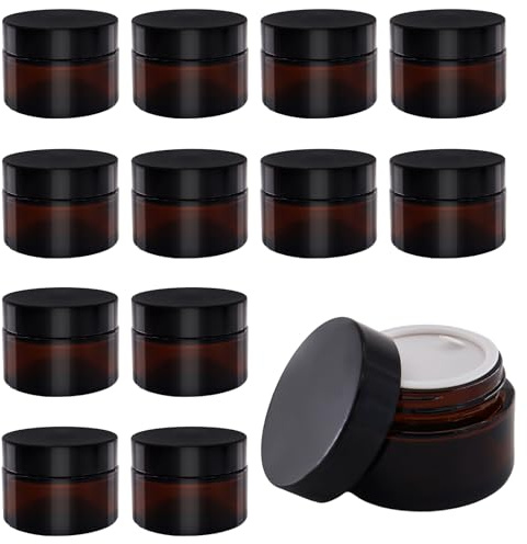 TOKSEO 12 Pièces Verre Ambré Boîte Vide, 30 ml Pots de Pommade Pots de Crème à Remplir, Pot en Verre Brun avec Couvercle et Liner Ppour Crèmes Cosmétiques Lotions Huiles Essentielles