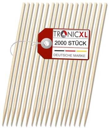 TronicXL 2000 brochetas de bambú de 190 x 3 mm, pinchos de madera para barbacoa