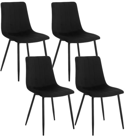 Klihome Lot de 4 Chaises de Salle à Manger, Chaise Rembourrée avec Dossier, 4 Pieds en Métal, sans Accoudoir, pour Salon, Chambre, en Velours, Noir.