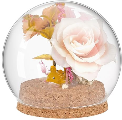 PH PandaHall Dôme en Verre avec Cloche en Verre de Base Dôme D'Affichage Globe Transparent Vitrine en Verre Décorative pour Modèles de Fleurs de Sable de Plage Affichage Décoration de Fête, 9.9x9.2cm