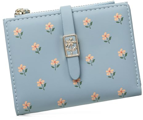 GOIACII Purses for Women Small Floral Pattern Compact Bi-fold Wallet with Zipper Coin Purse
