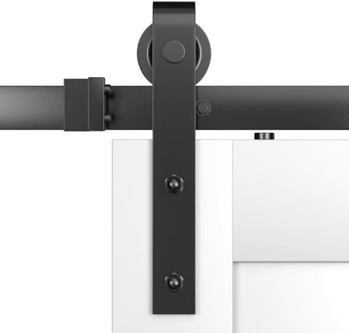 SANKEYTEW 201cm/6.6ft Schiebetür Komplettset,Schwarz Schiebetürbeschlag,Schwerlast Schiebetür Schiene,Schiebetür Holz für 1 Holztür(TÜR NICHT INBEGRIFFEN)