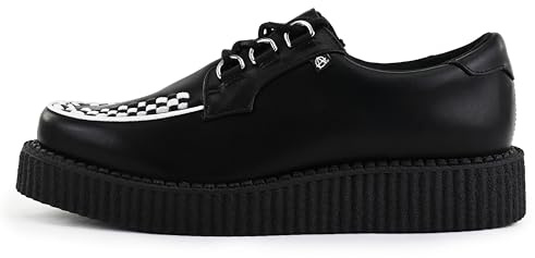 T.U.K Anarchic Creeper by Zapatos de Cuero para Hombres y Mujeres - Color Black Leather White Interlace - Gothic to Punkrock - Brothel Creepers - Zapatos de cuña con Cordones - Talla EU38