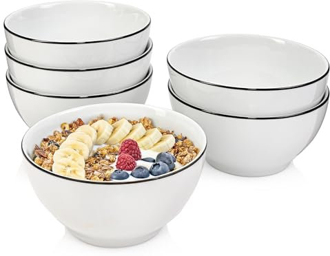 SÄNGER | Müslischalen Marlo Black Rim 6 tlg, Müsli Schüssel Set 6 Personen, Porzellan Bowl Schüssel, Schale, Spülmaschinenfest, Müsli Schale Weiß mit schwarzen Akzenten 500 ml | PREMIUM COLLECTION