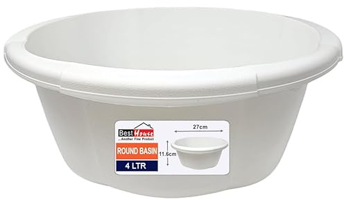 Best House | Round Basin | Kitchen Washing Up Bowl | 4 Litres | White | 1 Pc | Multipurpose Bath Tub/Washing Tub for Kitchen, Bathroom, and Household Use (Pack of 1)