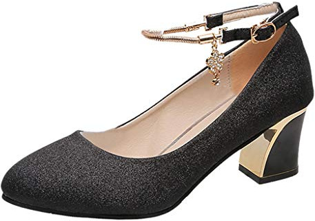 Generico Damskor eleganta sexiga klassiska vårskor bekväma pumps höga klackar sandaler med hög klack stilettklänning mode brudskor för företag och arbete klädskor, Svart, 34 EU