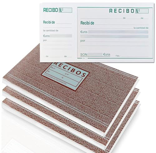 3 x 100 fogli ricevute di pagamento. Blocco ricevuta acquisto con salvataggio fustellato. Buoni ricevuta consegna per affitto o incassi. Taccuino di carta con copia matrice. (3)