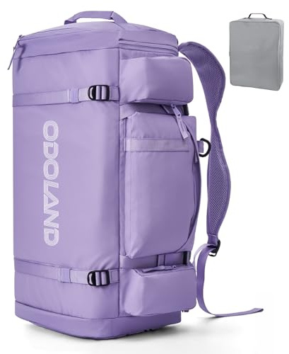 Odoland 65L Ski Boot Bag Backpack, Waterproof Snowboard Boot Bag with Detachable 20L Shoe Bag, PU Material Ski Backpack for Helmet, Goggles, Gloves, Pants, Jacket & Snowboard Gear, Purple