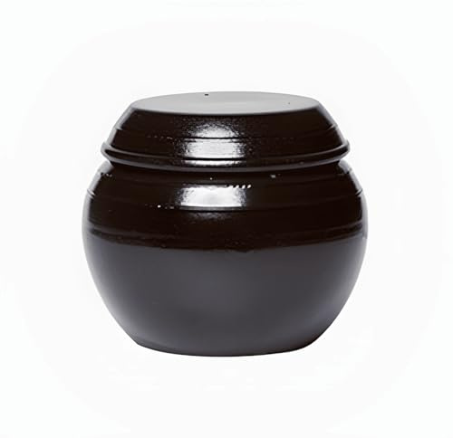 BALWOO Earthenware Onggi Korean Traditional Clay Jar Mini Ceramic Canister/Handmade Food Sauce Storage Container for Tea, Coffee Bean, Salt/Breathing Clay Pot Kimchi Fermentation Crock (1L(34oz))