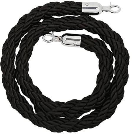 Köavspärrningsrep, 1/1,5/2/2,5/3 m rep med silverkrok, avspärrningsstolpe, trängselkontroll, flätad hampa for avdelare(Black,2M)