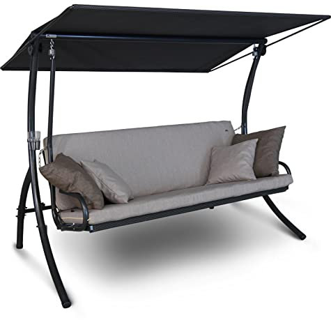 Angerer Freizeitmöbel GmbH Hollywoodschaukel Elegance Smart - Gartenschaukel Made in Germany - Schaukel zum Sitzen, Liegen und Entspannen - inklusive Bett-Funktion - einfache Montage (Beige)