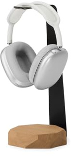 Oakywood 2-in-1 Wooden Headphone Stand with Wireless Charging - Wood Headphone Holder – Stainless-Steel Base – Handcrafted Headphones Stand for Desk - Qi-Compatible Wireless Charging – Oak