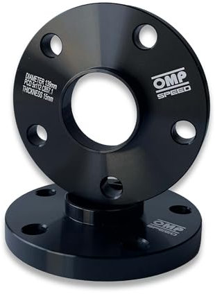 OMP Speed Satz von 2 Spurverbreiterungen Doppelzentriert Stärke: 15mm PCD: 5x112 CB: 57.1 OD: 139 Schrauben x20 M14x1.5 Kegel + 14x1.5 Kugel + Felgenschloss Schwarz Aluminium - OMPS08641501