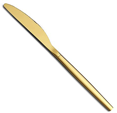 Berglander Gold Dinner Knives Set Of 12, Titanium Shiny Gold Plating Stainless Steel Dinner Knife, Butter Knife Table Knives Dishwasher Safe