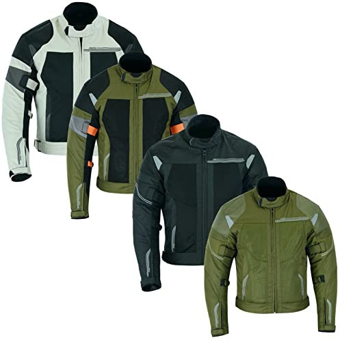 BOSmoto Herren Moto Motorradjacke Atmungsaktiver Rüstungsschutz Hochglänzende Reflexion für Sommer Frühling (XXXXXL, Grau), team-2578-green+ornage