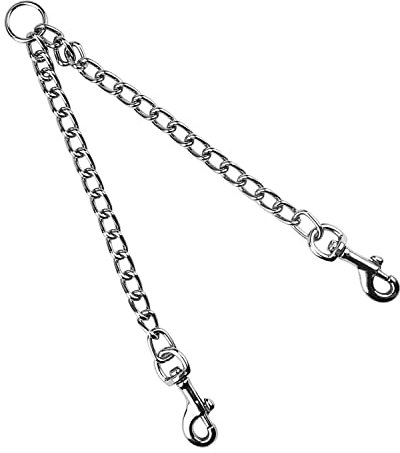 Metal Double Dog Leash Hundeleine Doppelleine für 2 Hunde,60 cm Doppelte Hund Hochleistungs Stahl Kette führen Wanderung Leine Doppelte Metallleine für Hunde Doppelleine fur Zwei Hunde Kette