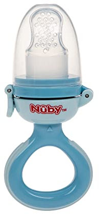 Nuby - Nibbler Fruchtsauger aus Silikon - Fruchtsauger Baby ab 6 Monate und Kleinkind - Beißring für Obst Gemüse Brei - BPA frei - Blau - 6+ Monate