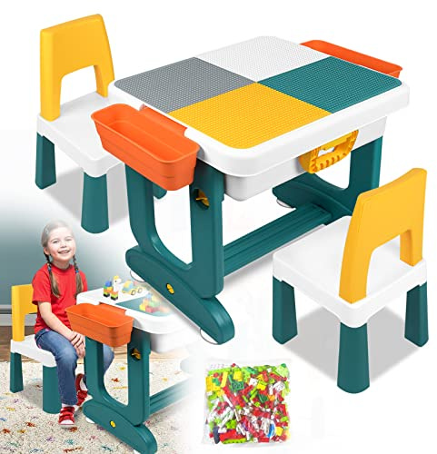 LARS360 Set di mobili per bambini con tavolo e sedie, gruppo multifunzionale con tavolo da costruzione, tavolo per attività a doppio lato, tavolo da gioco per bambini da asilo (fornito con 300